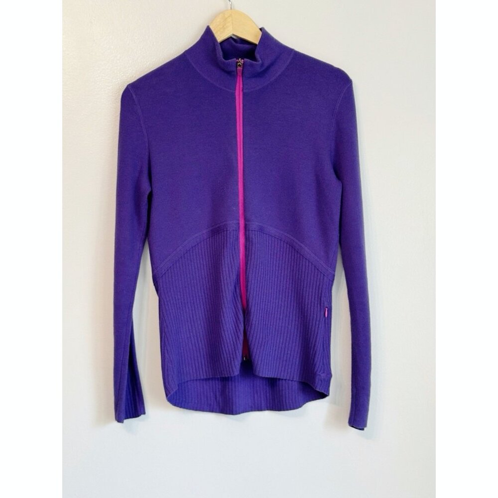 Title Nine Velo Sweater Womens Purple Mardi Gras Full Zip Athletic Jacket Medium